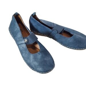GC Shoes Lira Womens Metallic Blue Leather Mary Jane Flats Size 8W